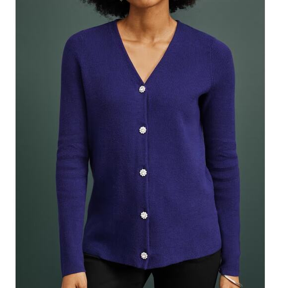 J.Jill $99 Medium Majestic Violet Sparkle Button Bejeweled Textured Cardigan - Picture 1 of 12